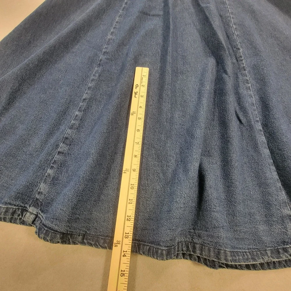 Vintage Styleworks Denim Maxi‎ Dress Blue Embroidered Mesh Floral Boho Women's 4 - Picture 10 of 12
